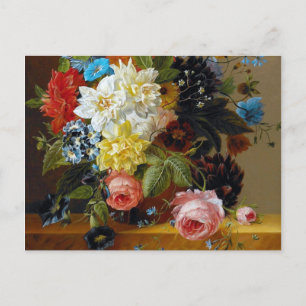 Colourful Vintage Flowers Vase Art Painting Postcard