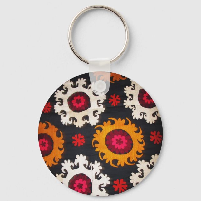 Colourful Vintage Folk Art Fabric Keychain (Front)
