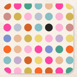Colourful Vintage Geometric Dots Square Paper Coaster