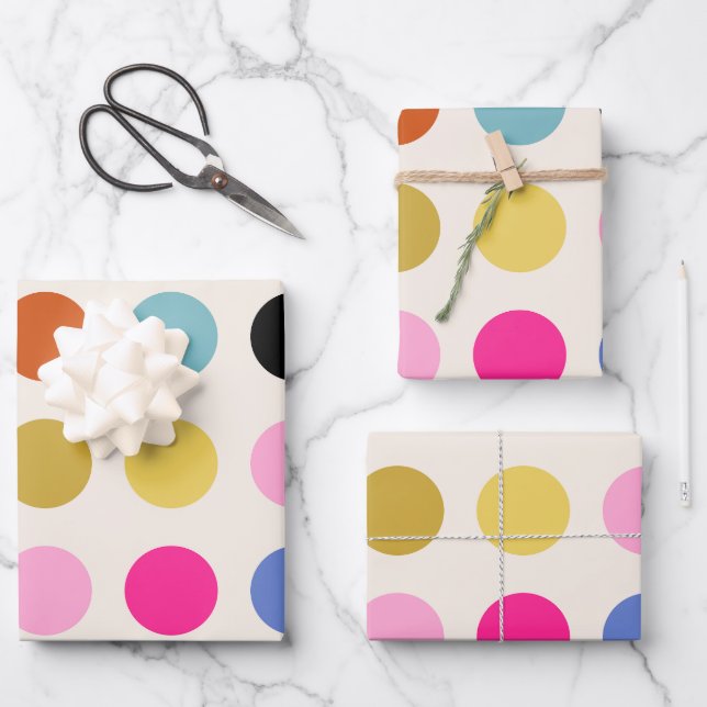 Colourful Vintage Geometric Dots Wrapping Paper Sheet (Front)