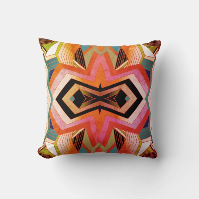 Colourful Vintage Geometric Vibes Throw Pillow (Front)