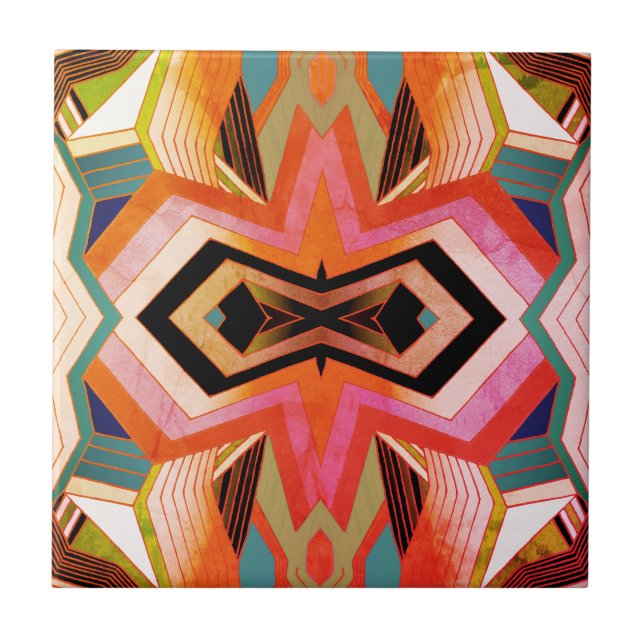 Colourful Vintage Geometric Vibes Tile (Front)