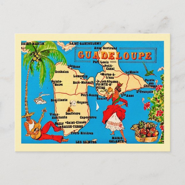   Colourful Vintage Guadeloupe Postcard (Front)