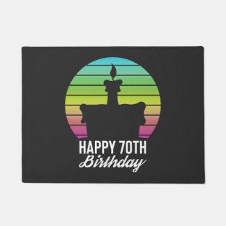 colourful vintage happy 70th birthday cake doormat