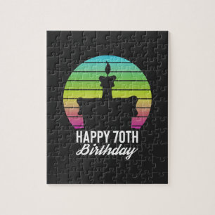 colourful vintage happy 70th birthday cake jigsaw puzzle