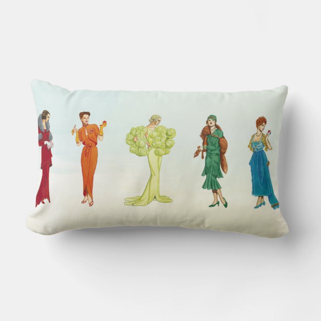 Colourful Vintage Hollywood Fashion Models Lumbar Pillow (Front)
