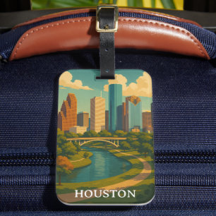 Colourful Vintage Houston Texas Skyline Luggage Tag
