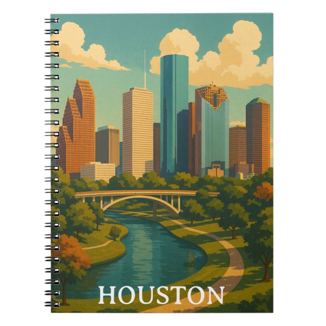 Colourful Vintage Houston Texas Skyline Notebook (Front)