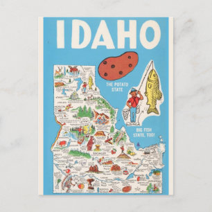 Colourful Vintage Idaho Map Postcard