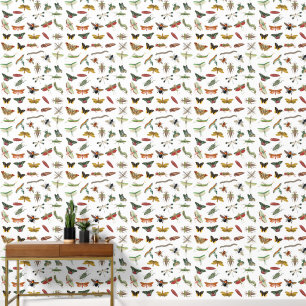 Colourful Vintage Insect Boho Pattern Wallpaper