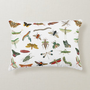 Colourful Vintage Insect Illustration Pattern  Accent Pillow