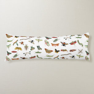 Colourful Vintage Insect Illustration Pattern   Body Pillow