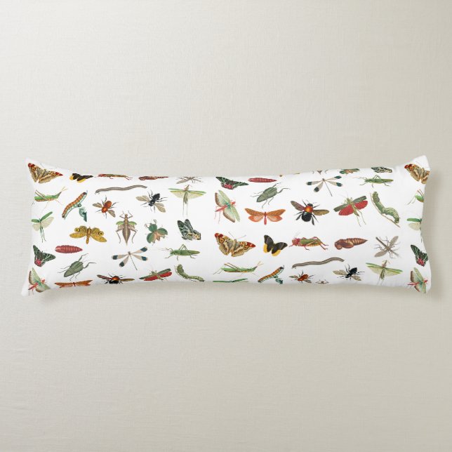 Colourful Vintage Insect Illustration Pattern   Body Pillow (Front)