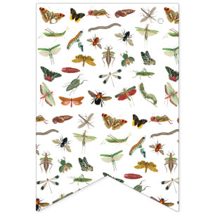 Colourful Vintage Insect Illustration Pattern  Bunting Flags