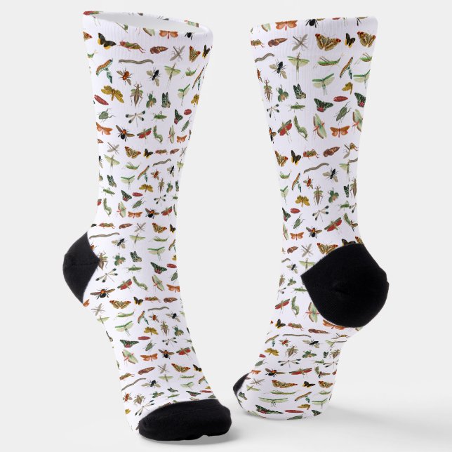Colourful Vintage Insect Illustration Pattern  Socks (Angled)