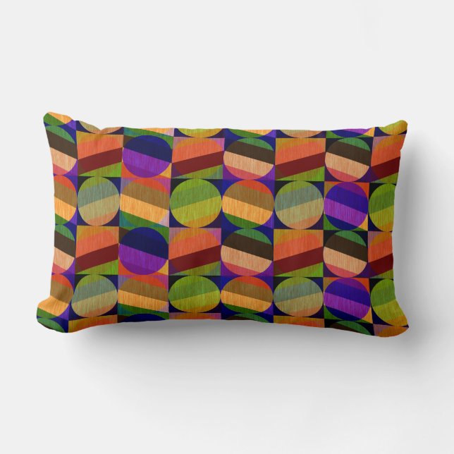 Colourful Vintage Inspired Pattern Lumbar Pillow (Front)