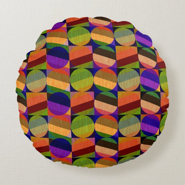 Colourful Vintage Inspired Pattern Round Pillow (Front)