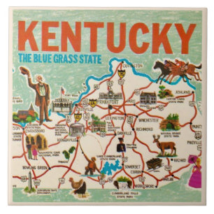 Colourful Vintage Kentucky Map  Tile