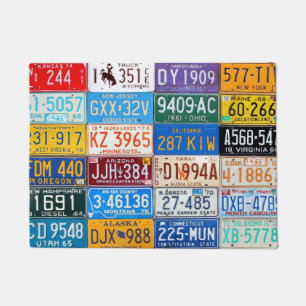 Colourful Vintage License Plates of the USA Doormat