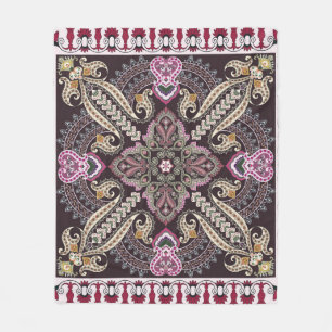 Colourful vintage mandala motifs seamless pattern fleece blanket