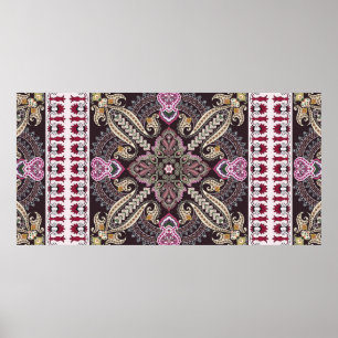 Colourful vintage mandala motifs seamless pattern poster
