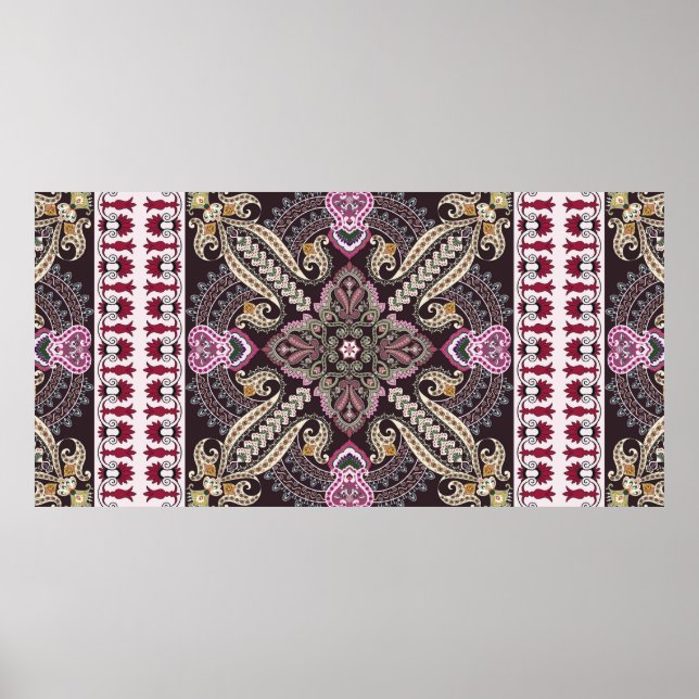 Colourful vintage mandala motifs seamless pattern poster (Front)