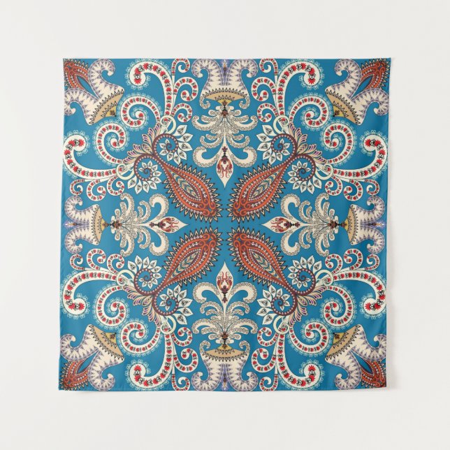 Colourful vintage mandala motifs seamless pattern tapestry (Front)