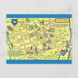 Colourful Vintage Map Oxford England Postcard