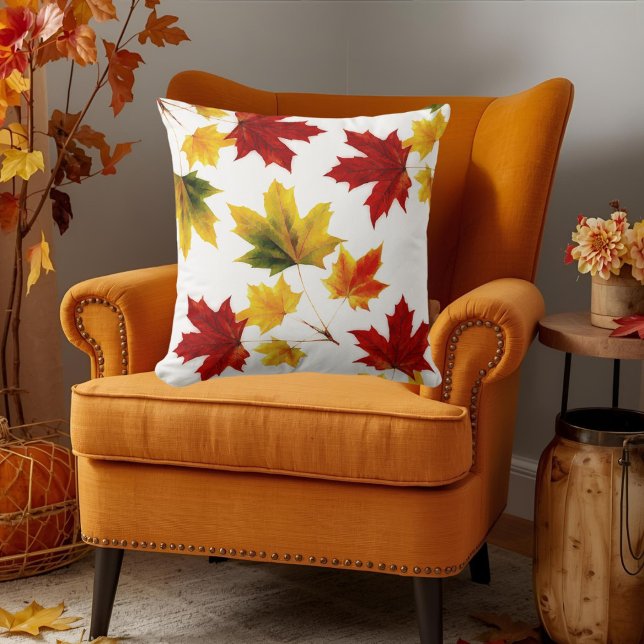 colourful vintage maple leaves throw pillow (Creator Uploaded)