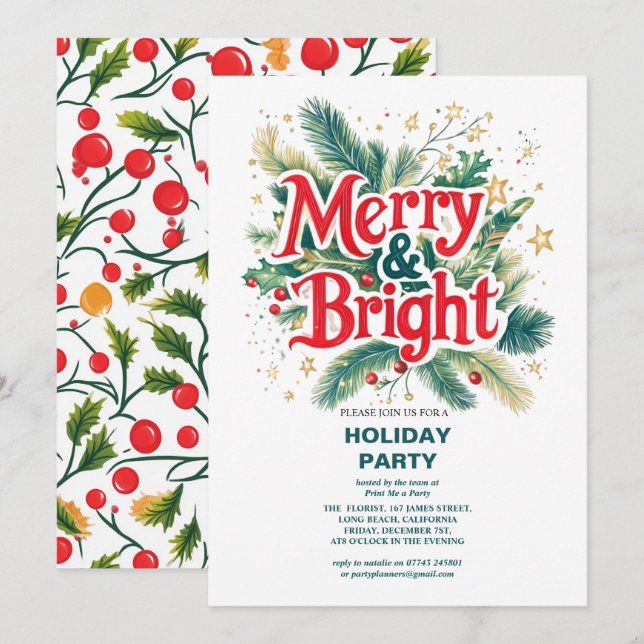 Colourful Vintage Merry & Bright Christmas Party  (Front/Back)