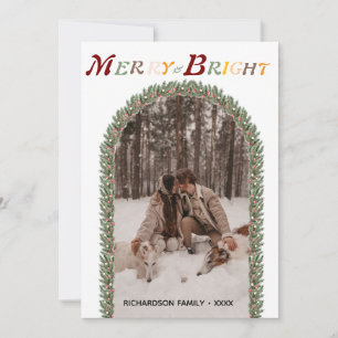 Colourful Vintage Merry & Bright Your Arch Photo Holiday Card