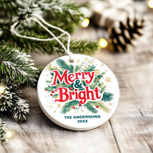 Colourful Vintage Merry Christmas Family Photo Ceramic Ornament