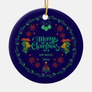 Colourful Vintage Merry Christmas Ornament