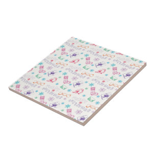 Colourful vintage merry christmas pattern tile