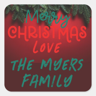 colourful vintage merry christmas square sticker