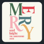 colourful vintage merry christmas  square sticker<br><div class="desc">Colourful vintage graphic typography merry chritsmas sticker. Part of a bold fun holiday collection.</div>