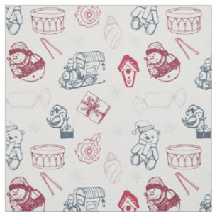 Colourful vintage merry christmas toys fabric