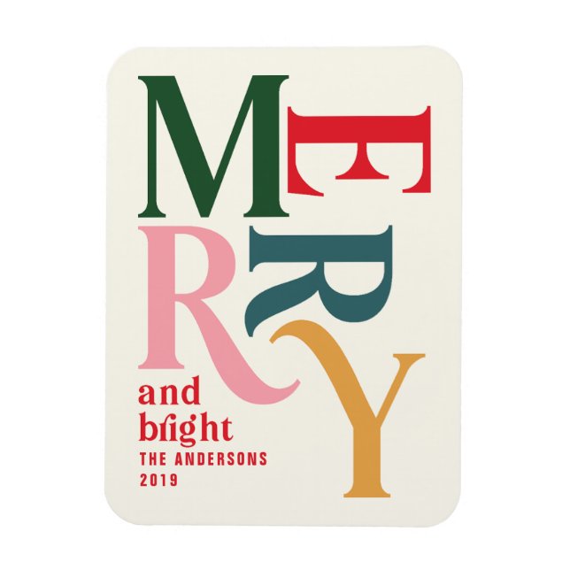 Colourful vintage merry chritsmas announcement magnet (Vertical)