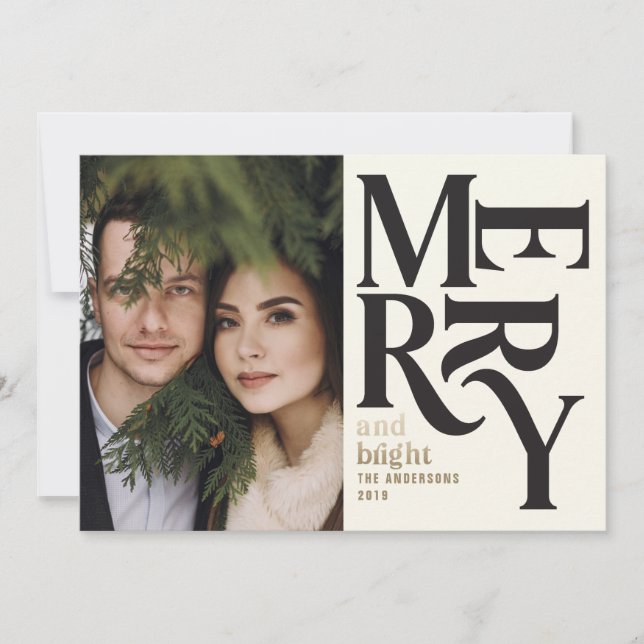 Colourful vintage merry chritsmas photo announcement (Front)