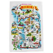 Colourful Vintage Michigan Map 