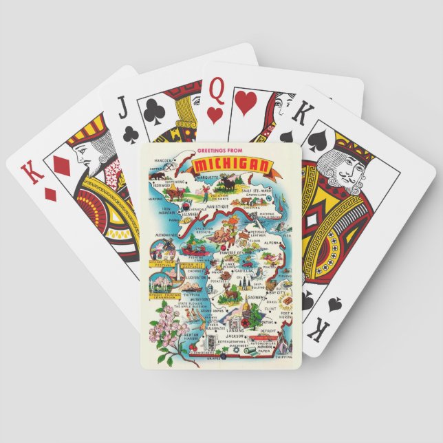 Colourful Vintage Michigan Map Playing Cards (Back)