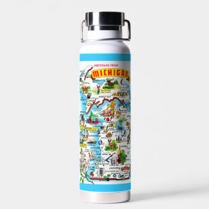 Colourful Vintage Michigan Map Water Bottle