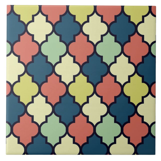 Colourful Vintage Moroccan Quatrefoil Pattern Tile (Front)