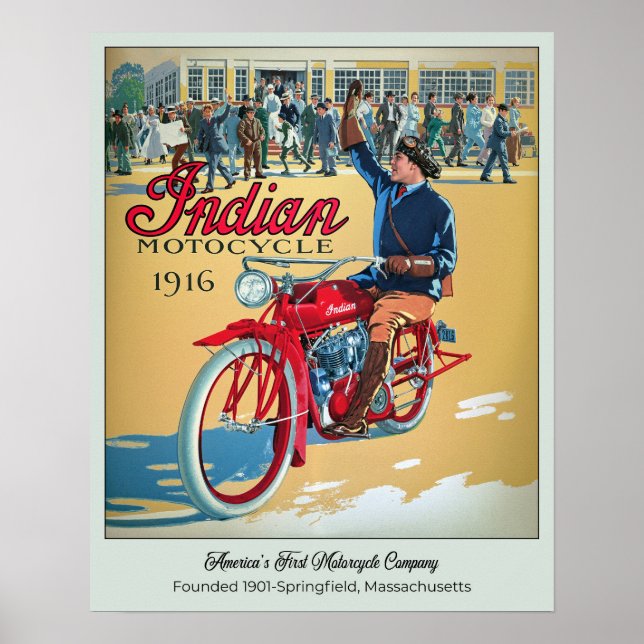 Colourful Vintage Motorcycle Poster (Front)