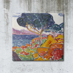 Colourful Vintage Mountain Landscape Painting Tile