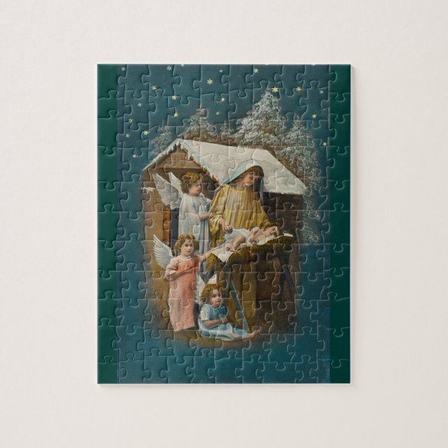 Colourful vintage nativity scene puzzle (Vertical)