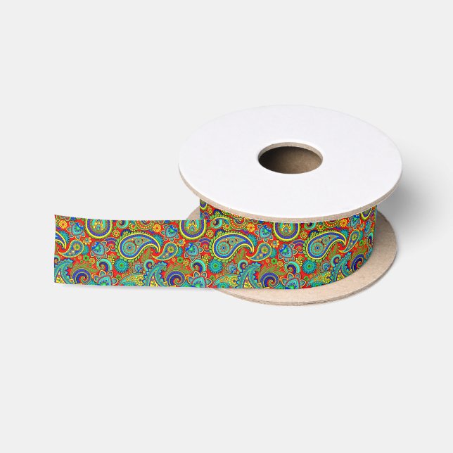 Colourful Vintage Orante Paisley Satin Ribbon (Spool)