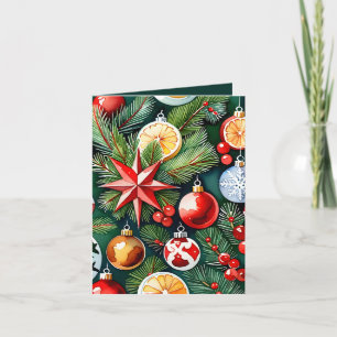 Colourful Vintage Ornament Photo & Recipe Christma Card