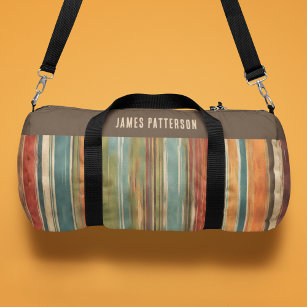 Colourful Vintage Painted Stripes Personalized Nam Duffle Bag