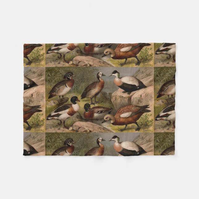 Colourful vintage painting of ducks fleece blanket (Front (Horizontal))